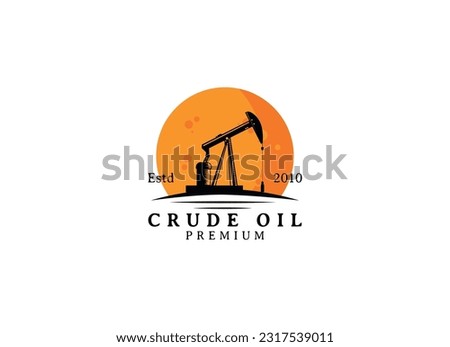 Vintage Retro Crude Oil Mining Pump Machine Silhouette Logo design