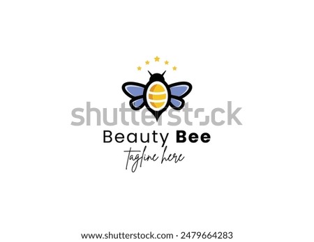 Colorful beauty bee logo design, cute bee logo design illustration