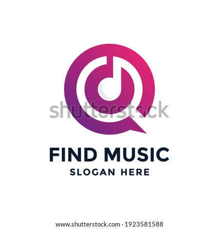 Find music logo design template. Musical icon with magnifying glass combination.