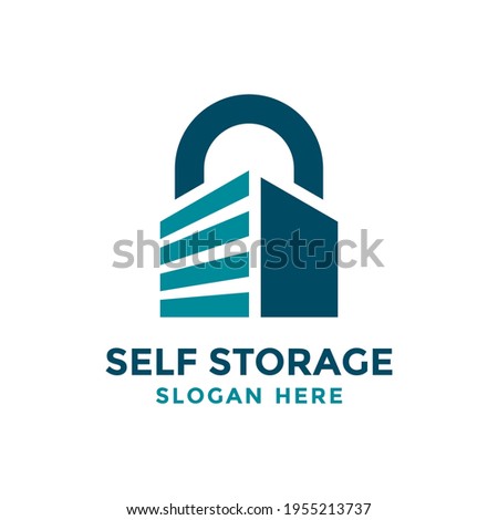 Self storage logo design template. Safe storage garage vector illustration. With concept of padlock and garage symbol combination.