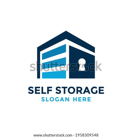 Self storage logo design template. Safe storage garage vector illustration. With concept of padlock and garage symbol combination.