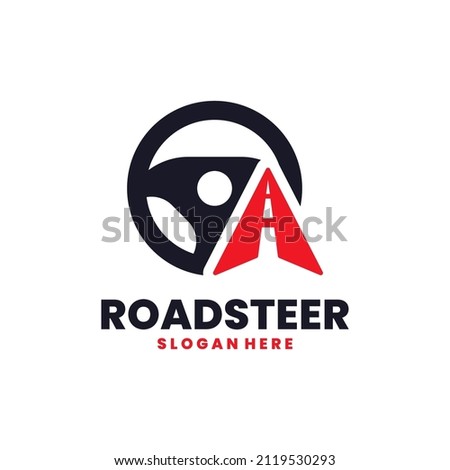 Road and steering logo vector. Road instruction mark template design concept