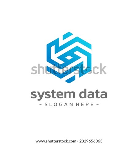 Letter S hexagon system data logo template design vector.