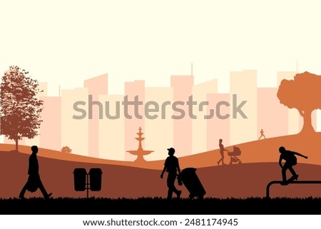 Evening view in the city park. Vector illustration design template