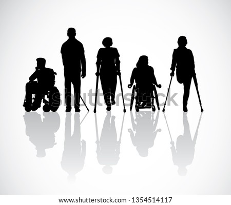 Silhouette group people with disabilities black and white