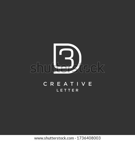 Simple Clean 3D. D3 Initial Letter Logo Design with Abstract Line and Geometric