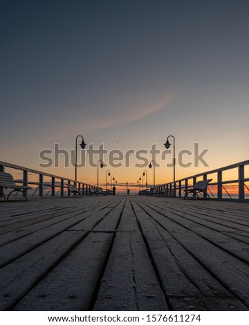 Image, Stock Photo Pier with lantern and crow