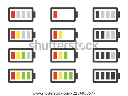 Four stages of battery charging, vector icons