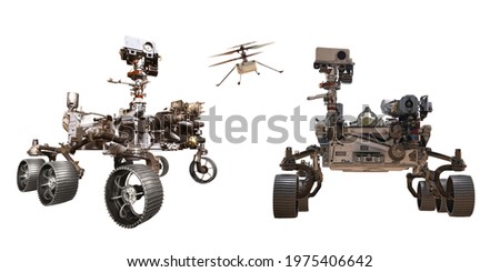 Curiosity and Perseverance mars rover,ingenuity helicopter drone isolated.Elements of this image furnished by NASA 3D illustration. Stock foto © 