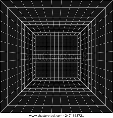 Room projection grid in futuristic 3d style. Outline futuristic grid background, room projection. Wireframe grid template in perspective view