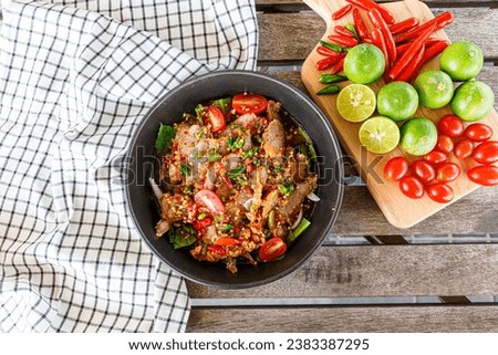 Similar – Image, Stock Photo Beef thai salad served on dish