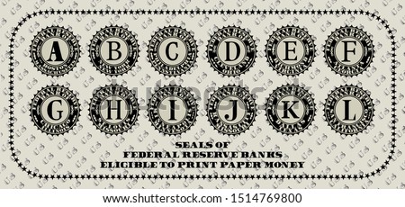 Seals of the Federal Reserve Banks eligible to print paper money