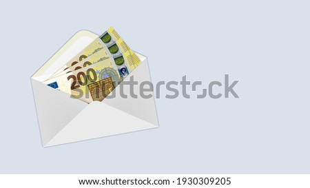 Paper envelope with money inside. Banknotes of the European Union, bills of nominal 200 euro