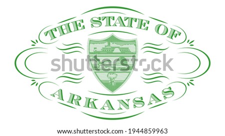 Green vintage emblem of the American state of Arkansas. Coat of arms of thin lines