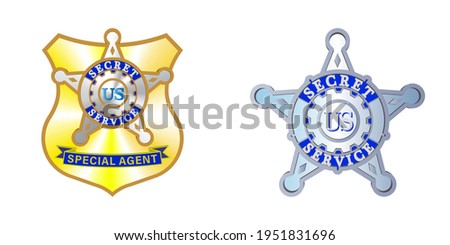 Set of icons or badges frontally. Shield and star - Special Agent of the United States Secret Service. First part