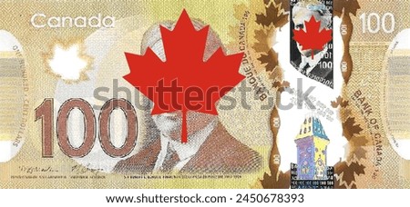 Vector obverse very high poly pixel mosaic polymer banknote of Canada. Front side. Denominations of bill 100 dollars 2011. Game money of flyer.