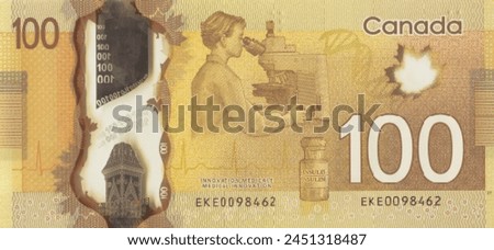 Vector reverse very high poly pixel mosaic banknote of Canada. Denominations of bill 100 dollars 2011. Game money of flyer. Part 2