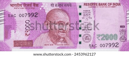 Vector obverse high polygonal pixel mosaic banknote of India. Front side. Denominations of bill 2000 rupees. Game indian money of flyer.