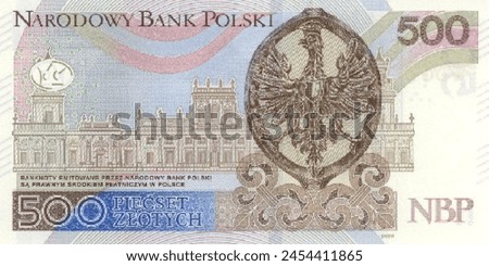 Vector reverse high polygonal pixel mosaic banknote of Poland. Denominations of bill 500 polish zloty. Game money of flyer. Part 2