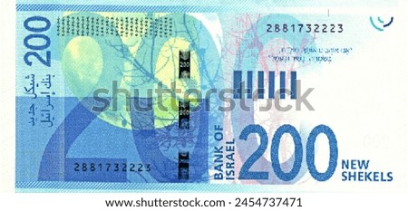 Vector reverse high polygonal pixel mosaic banknote of Israel. Denominations of bill 200 new shekels. Game money of flyer. Part 2