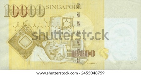 Vector reverse high polygonal pixel mosaic banknote of Singapore. Denominations of bill 10000 dollars 1999. Game money of flyer. Part 2