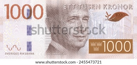 Vector obverse high polygonal pixel mosaic banknote of Sweden. Front side. Denominations of bill 1000 krones. Game money of flyer.