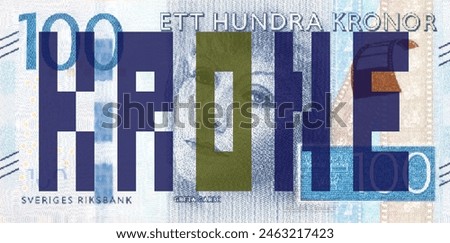 Vector obverse high polygonal pixel mosaic banknote of Sweden. Front side. Denominations of bill 100 krone. Game money of flyer.