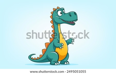 Vector green cartoon funny cute kind nice little baby dinosaur rex or crocodile cub. Toon prehistoric extinct animal, reptile.