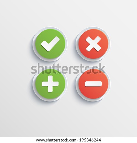 Round flat buttons of validation icons with shadow