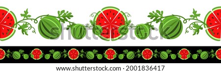 Watermelon border, a bright decoration of your design. Cartoon style. Vector isolated on a white background.