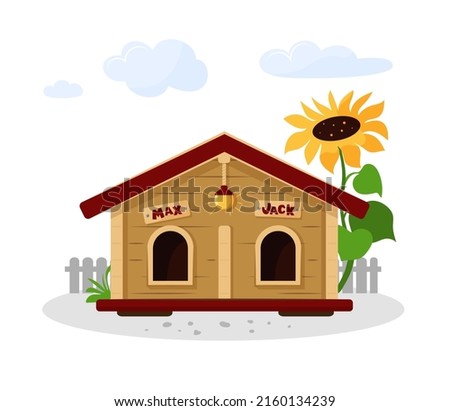 Doghouse for two dogs, vector isolated on a white background