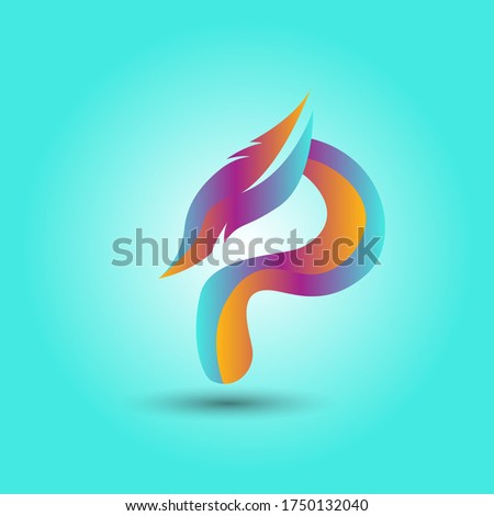 P letter feather vector logo design template colorful
