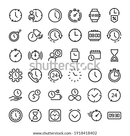 36 Time icon vector illustration. Alarm, hourglass, stopwatch, timer sign in outline style