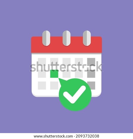 Checkmark calendar. Important date sign. Icon vector illustration in flat design