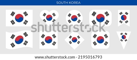 South Korea flag set. Vector illustration isolated on white background
