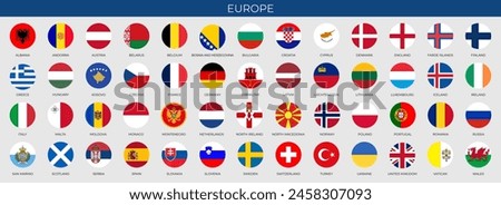 Set of round flags of European countries in alphabetical order. Vector illustration