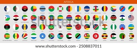 Set of round flags of African countries in alphabetical order. Vector illustration