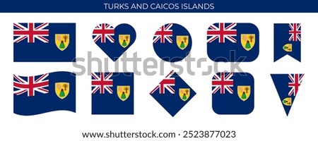 Turks and Caicos Islands flag set. National flag in various shapes. Vector illustration isolated on white background