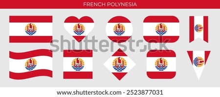 French Polynesia flag set. National flag in various shapes. Vector illustration isolated on white background