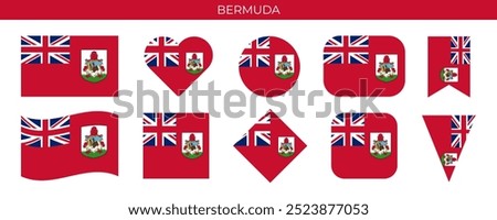 Bermuda flag set. National flag in various shapes. Vector illustration isolated on white background