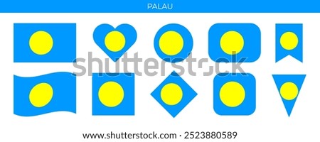 Palau flag set. National flag in various shapes. Vector illustration isolated on white background