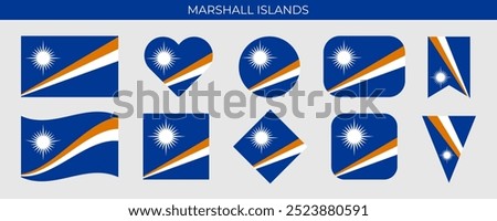 Marshall Islands flag set. National flag in various shapes. Vector illustration isolated on white background