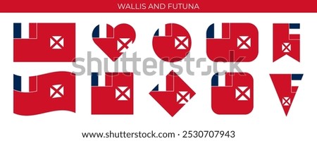 Wallis and Futuna flag set. National flag in various shapes. Vector illustration isolated on white background