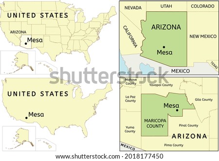 Mesa city location on USA, Arizona state and Maricopa county map