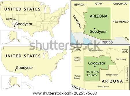 Goodyear city location on USA, Arizona state and Maricopa county map