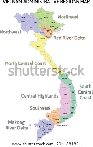 Vietnam administrative regions map with provinces and municipalities. Colored. Vector