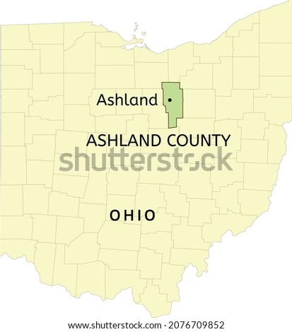 Ashland County and city of Ashland location on Ohio state map