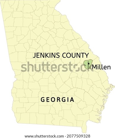 Jenkins County and city of Millen location on Georgia state map