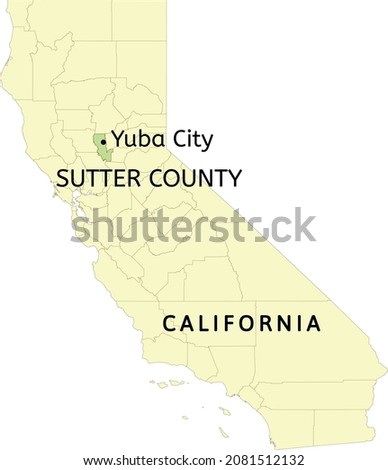 Sutter County and city of Yuba City location on California state map