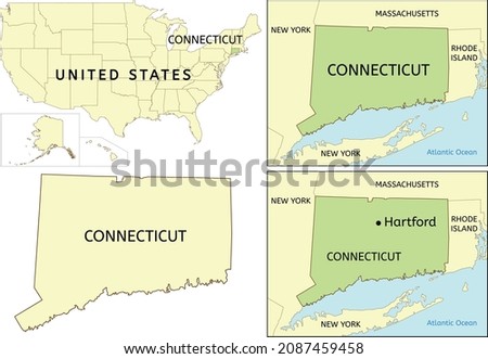 Connecticut state location on map of USA